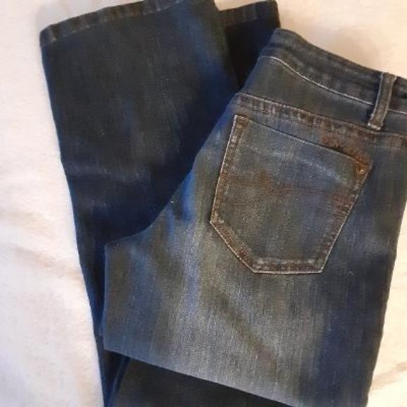 DKNY Dark Acid Washed Mid Rise Straight Leg Jeans - Picture 5 of 9